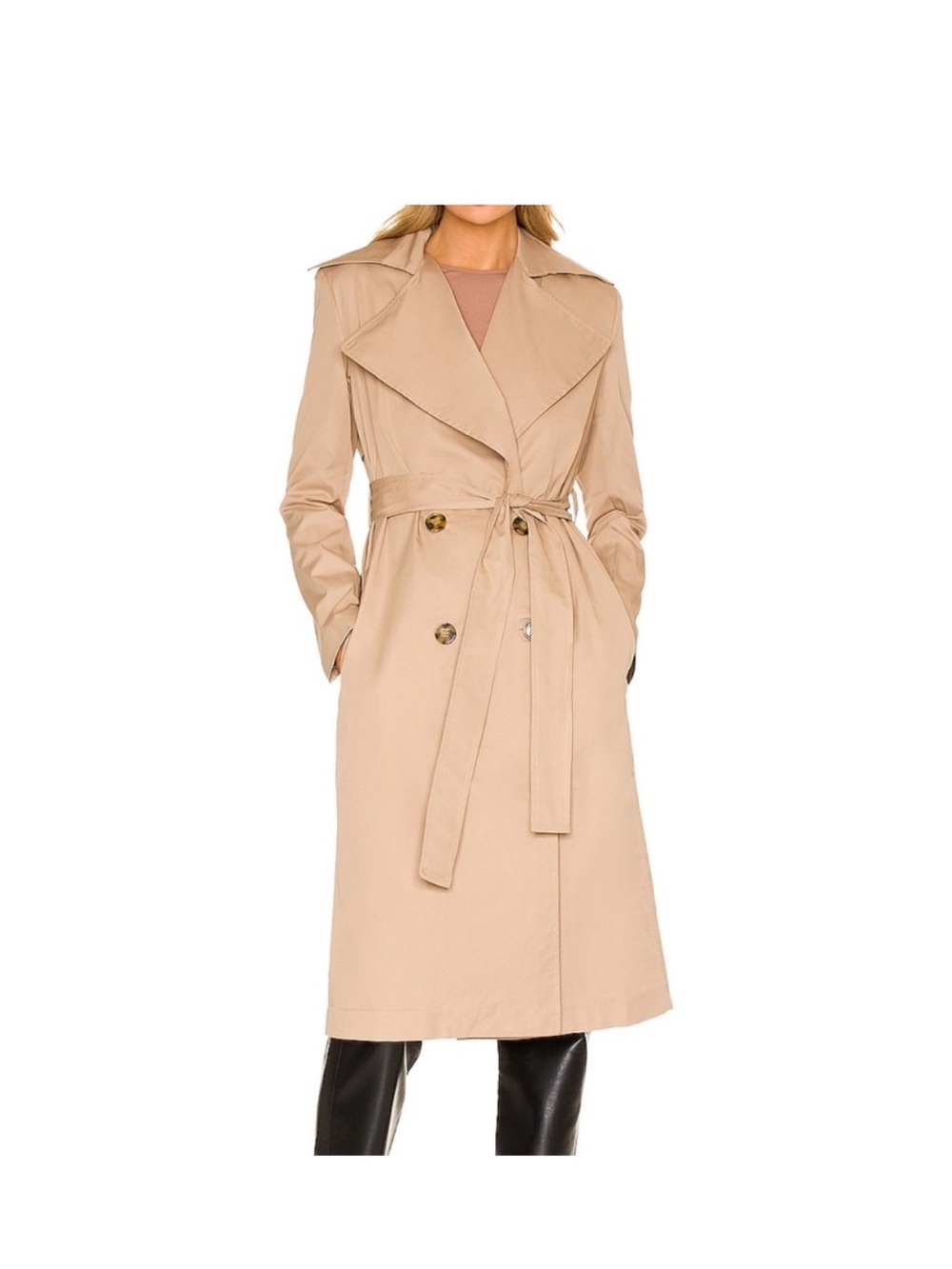Bardot The Classic Tan Belted Longline Trench Coat Size Small